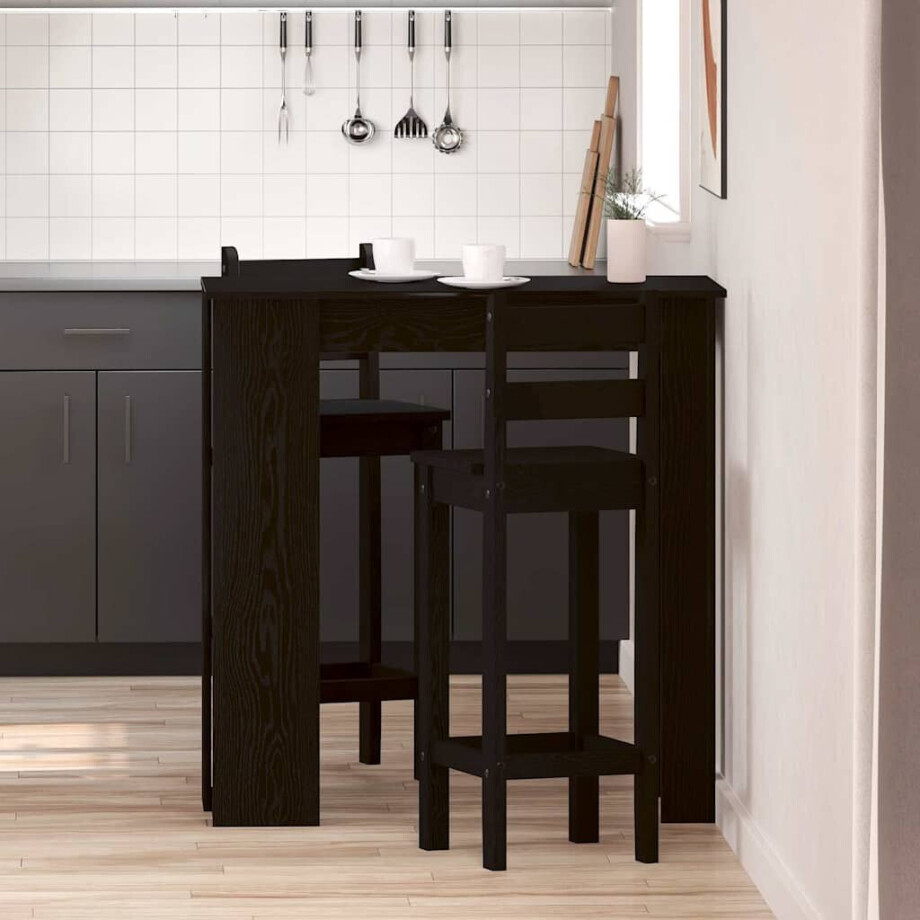 vidaXL Bartafel met plank Zwart Eiken 102 x 50 x 103,5 cm Bewerkt hout vidaXL Bartafel met plank Zwart Eiken 102 x 50 x 103,5 cm Bewerkt hout afbeelding 1