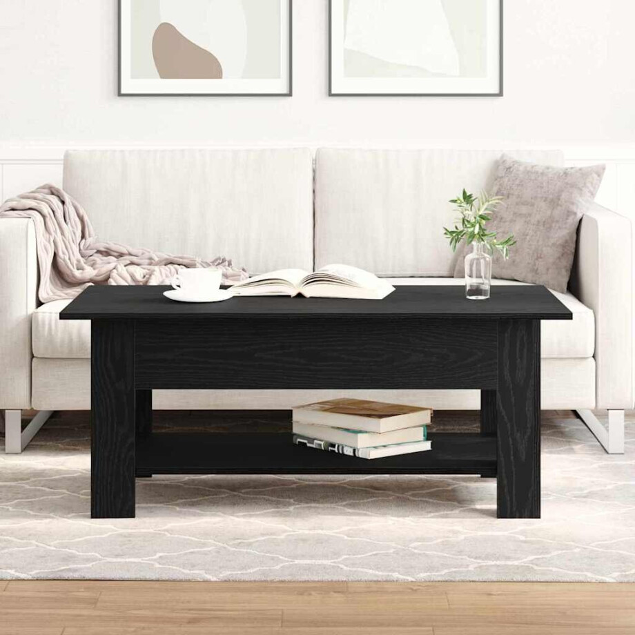 vidaXL Salontafel Zwart Eiken 102 x 55 x 42 cm Bewerkt hout afbeelding 1