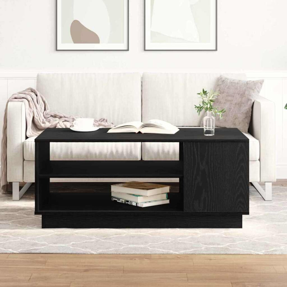 vidaXL Salontafel Zwart Eiken 102 x 55 x 43 cm Bewerkt hout vidaXL Salontafel Zwart Eiken 102 x 55 x 43 cm Bewerkt hout afbeelding 1