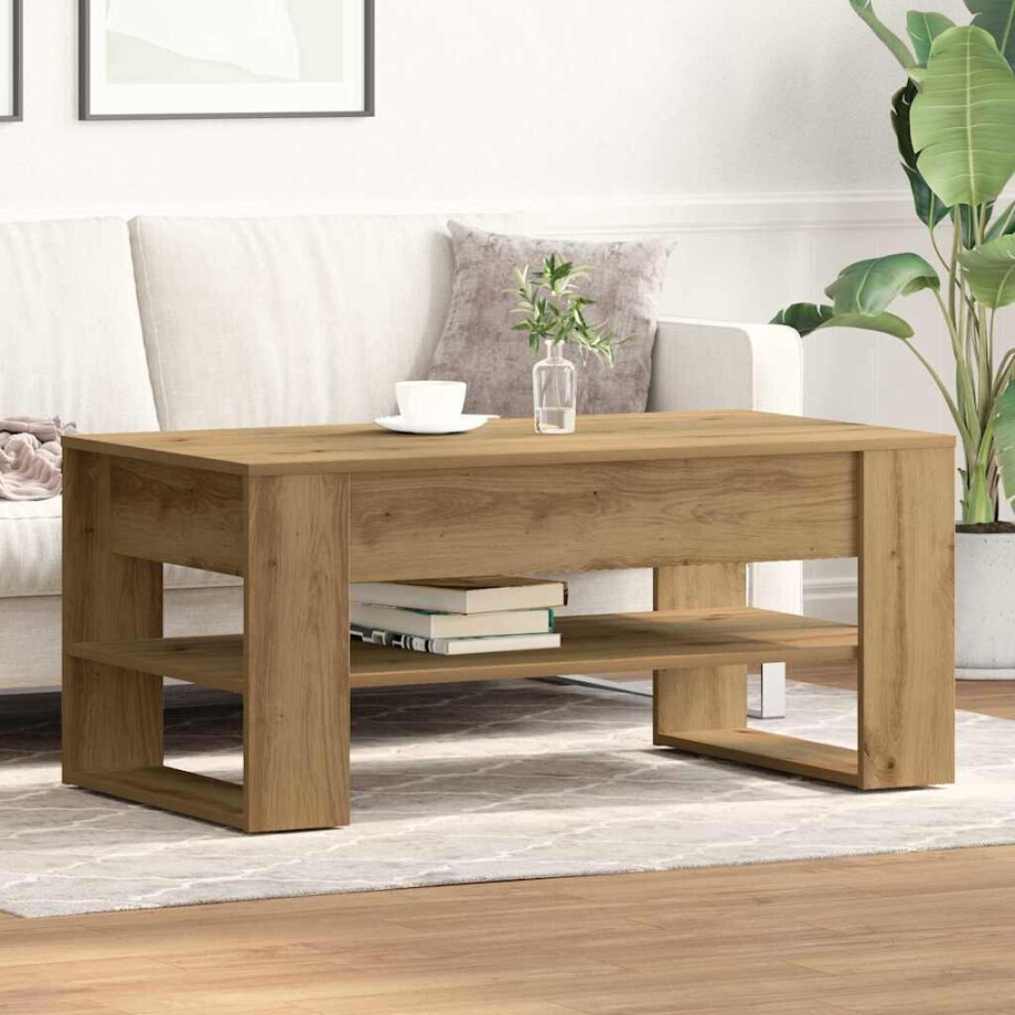 vidaXL Salontafel Artisan Eiken 102 x 55 x 45 cm Bewerkt hout afbeelding 1