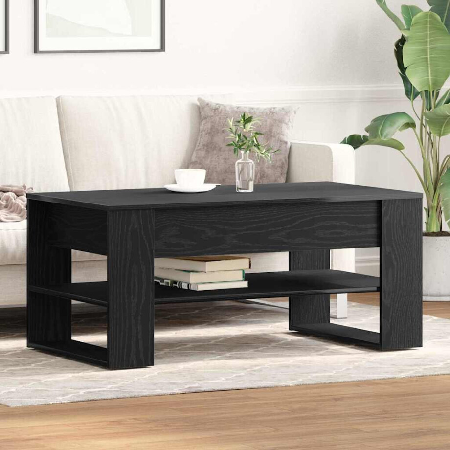 vidaXL Salontafel Zwart Eiken 102 x 55 x 45 cm Bewerkt hout afbeelding 1