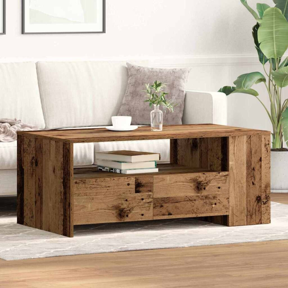 vidaXL Salontafel met lade Oud Hout 102 x 55 x 43,5 cm Bewerkt hout vidaXL Salontafel met lade Oud Hout 102 x 55 x 43,5 cm Bewerkt hout afbeelding 1