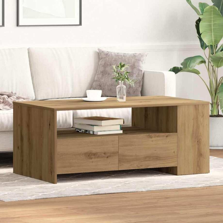 vidaXL Salontafel Artisan Eiken 102 x 55 x 43,5 cm Bewerkt hout afbeelding 1