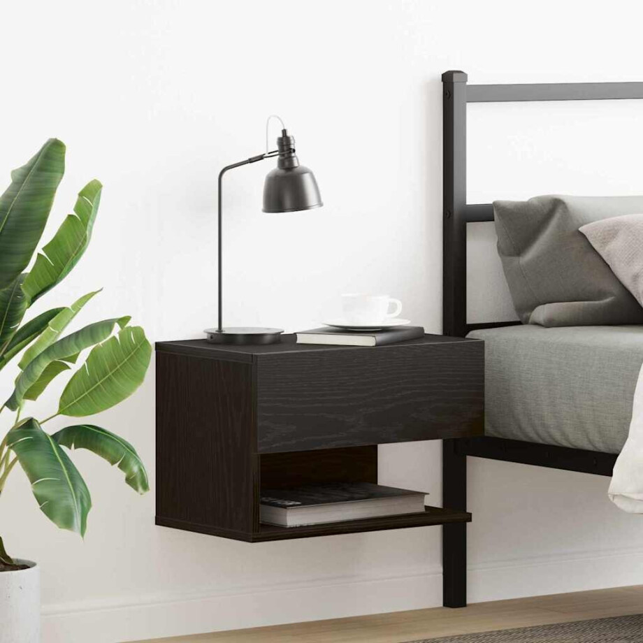 vidaXL Nachtkastje met lade Zwart Eiken 46 x 30 x 30 cm Bewerkt hout vidaXL Nachtkastje met lade Zwart Eiken 46 x 30 x 30 cm Bewerkt hout afbeelding 1