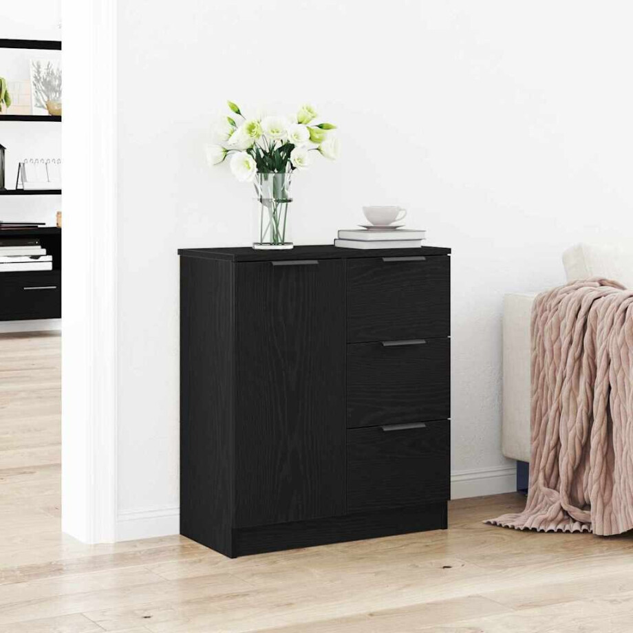 vidaXL Dressoir met lade Zwart Eiken 60 x 30 x 70 cm Bewerkt hout afbeelding 1