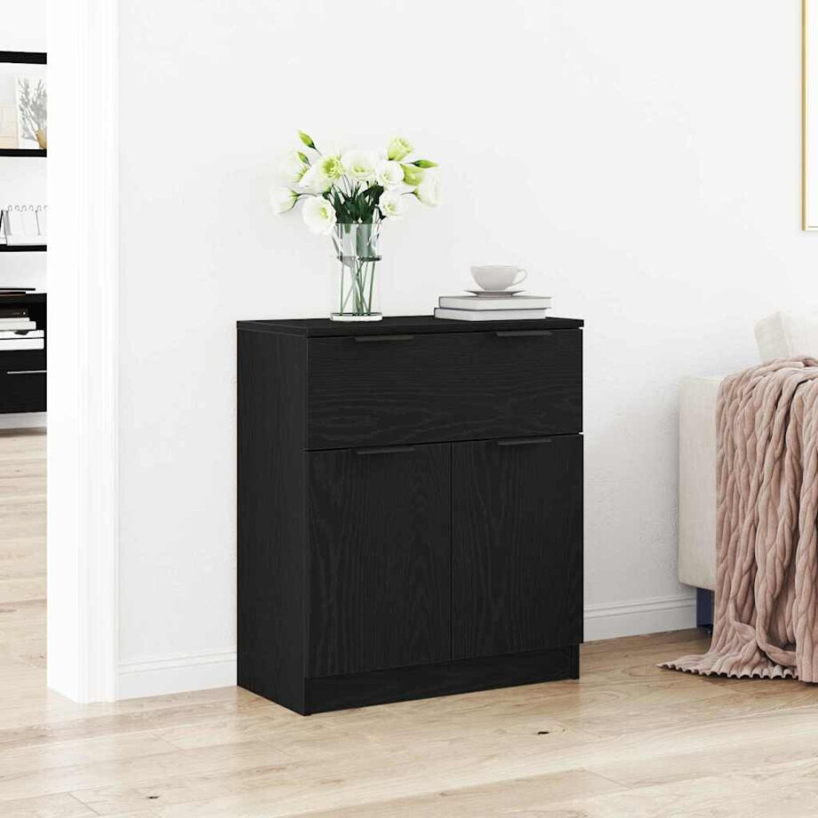 vidaXL Dressoir met lade Zwart Eiken 60 x 30 x 70 cm Bewerkt hout afbeelding 1
