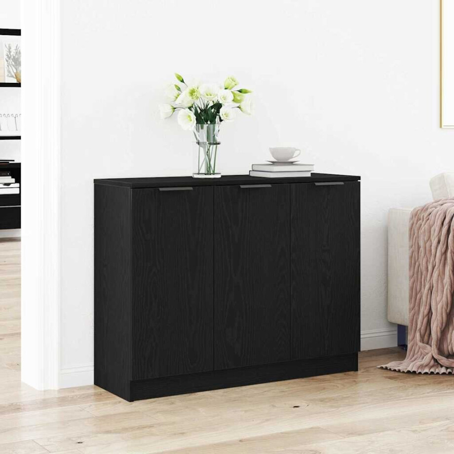 vidaXL Dressoir Zwart Eiken 90,5 x 30 x 70 cm Bewerkt hout afbeelding 1