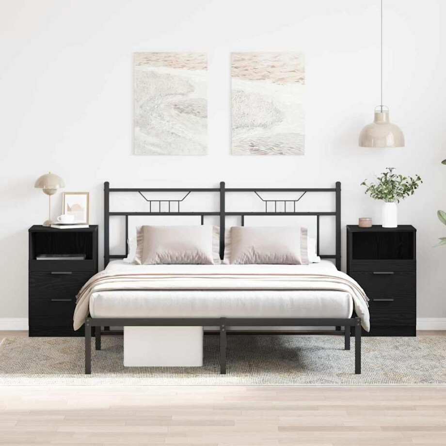 vidaXL Nachtkastje 2 pcs Zwart Eiken 40 x 35 x 65 cm Bewerkt hout afbeelding 1