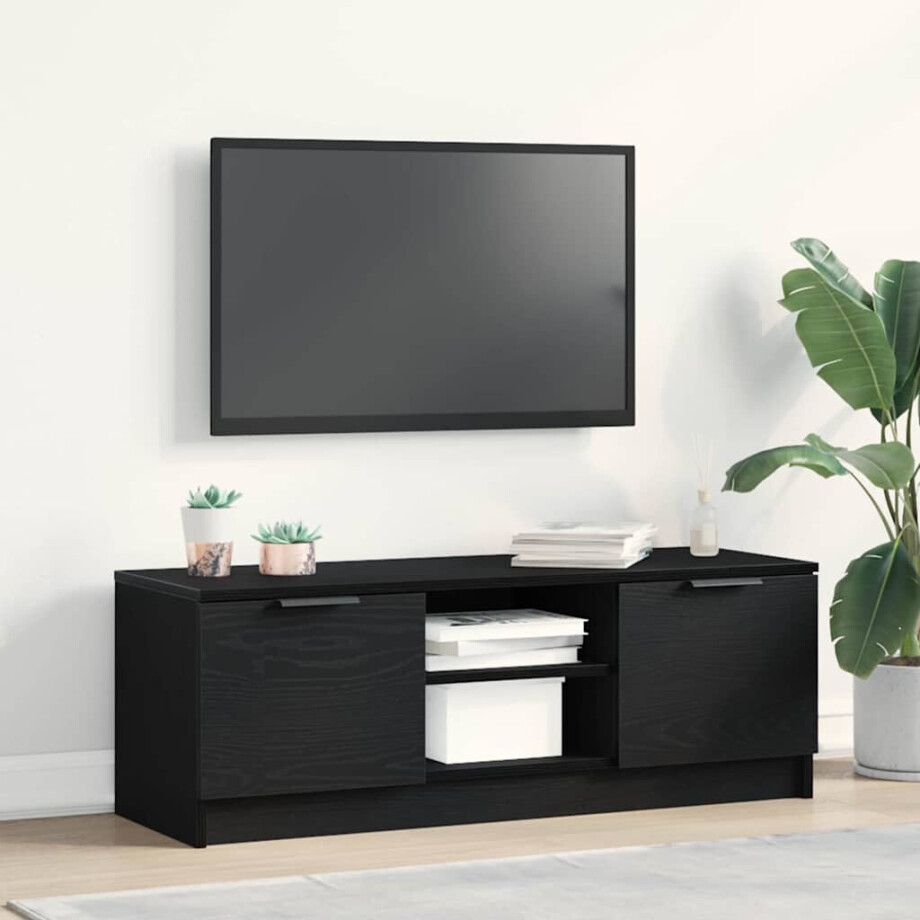 vidaXL TV-kast Zwart Eiken 102 x 32 x 35.5 cm Bewerkt hout vidaXL TV-kast Zwart Eiken 102 x 32 x 35.5 cm Bewerkt hout afbeelding 1