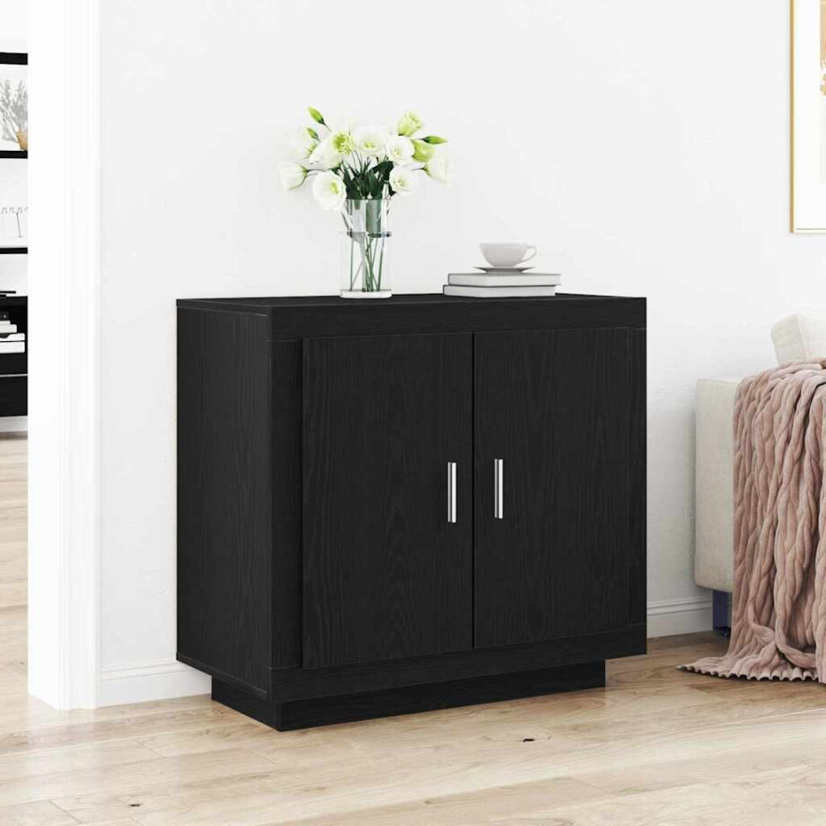 vidaXL Dressoir Zwart Eiken 80 x 40 x 75 cm Bewerkt hout afbeelding 1