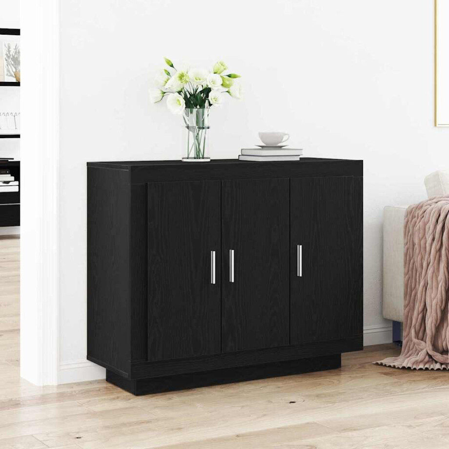 vidaXL Dressoir Zwart Eiken 92 x 35 x 75 cm Bewerkt hout afbeelding 1