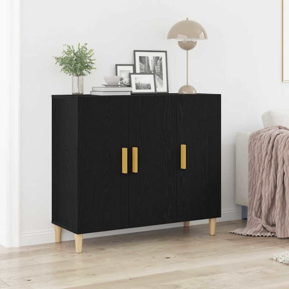 vidaXL Dressoir Zwart Eiken 90 x 34 x 80 cm Bewerkt hout afbeelding 1