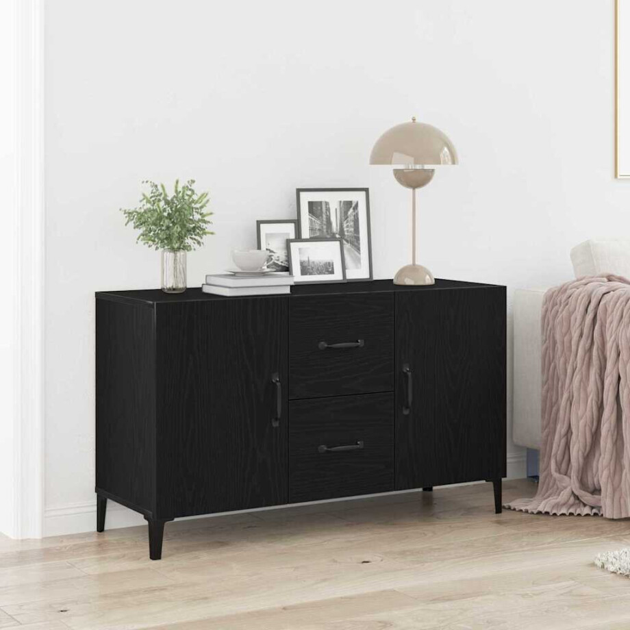 vidaXL Dressoir met lade Zwart Eiken 100 x 36 x 60 cm Bewerkt hout afbeelding 1