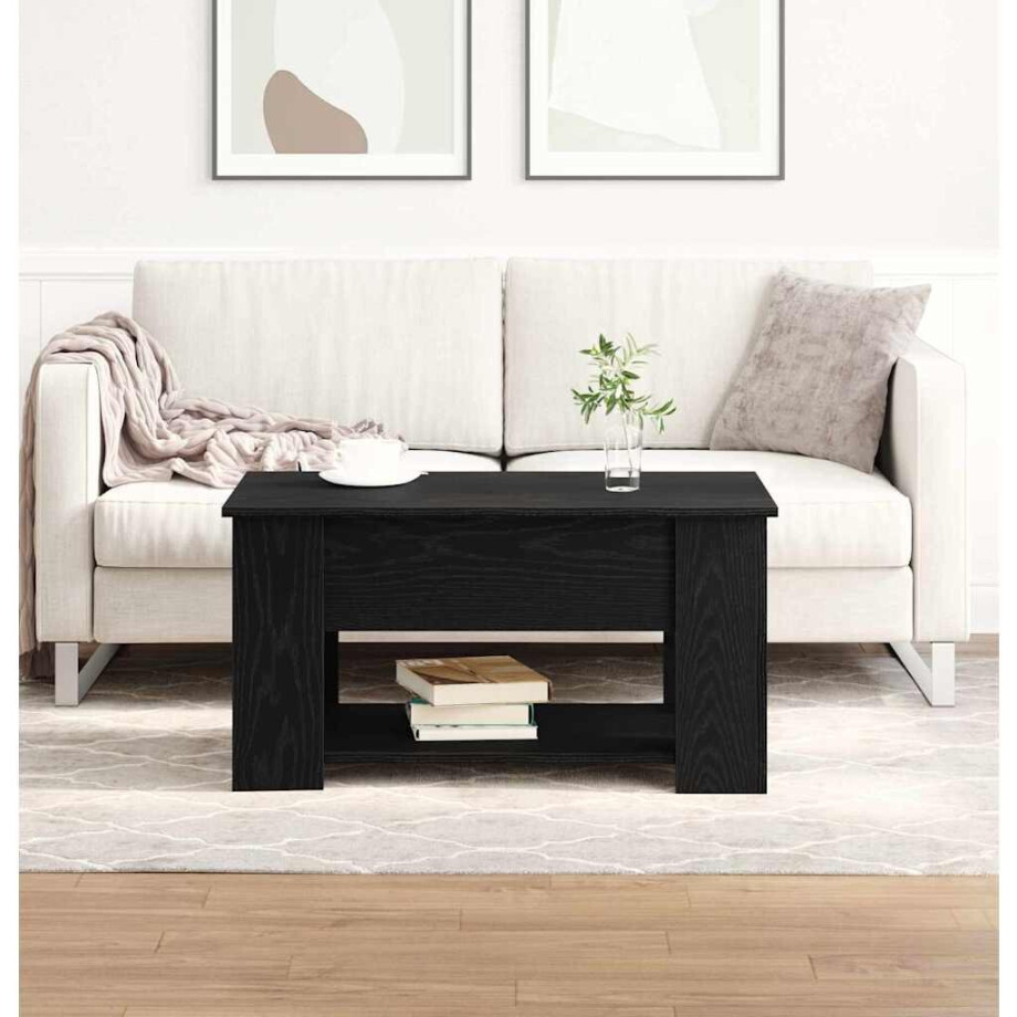 vidaXL Salontafel Zwart Eiken 79 x 49 x 41 cm Bewerkt hout afbeelding 1