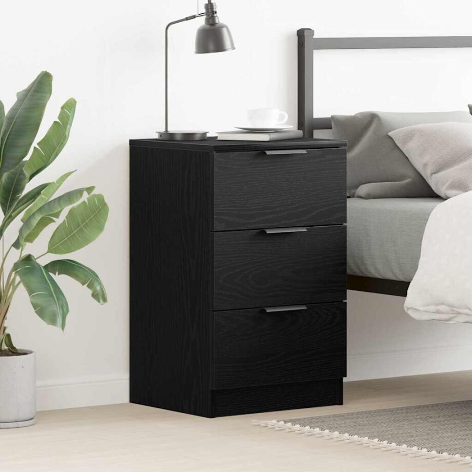 vidaXL Nachtkastje met lade Zwart Eiken 40 x 65 x 65 cm Bewerkt hout afbeelding 1