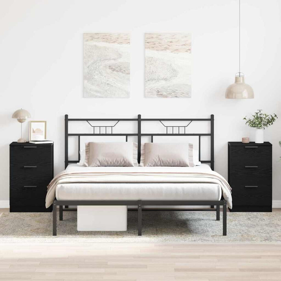 vidaXL Nachtkastje 2 pcs Zwart Eiken 40 x 65 x 65 cm Bewerkt hout afbeelding 1