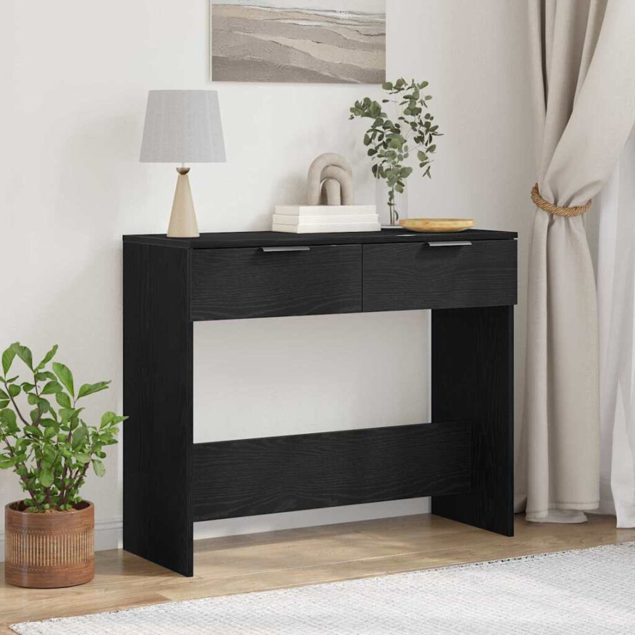 vidaXL Wandtafel met lade Zwart Eiken 30 x 36 x 75 cm Bewerkt hout afbeelding 1