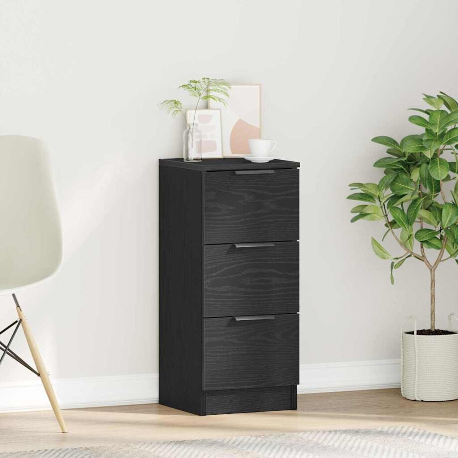 vidaXL Dressoir met lade Zwart Eiken 30 x 30 x 70 cm Bewerkt hout afbeelding 1