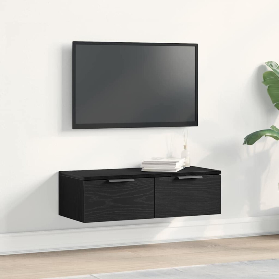 vidaXL Wandkast met lade Zwart Eiken 68 x 30 x 20 cm Bewerkt hout vidaXL Wandkast met lade Zwart Eiken 68 x 30 x 20 cm Bewerkt hout afbeelding 1