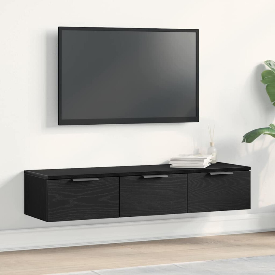 vidaXL Wandkast met lade Zwart Eiken 102 x 30 x 20 cm Bewerkt hout vidaXL Wandkast met lade Zwart Eiken 102 x 30 x 20 cm Bewerkt hout afbeelding 1