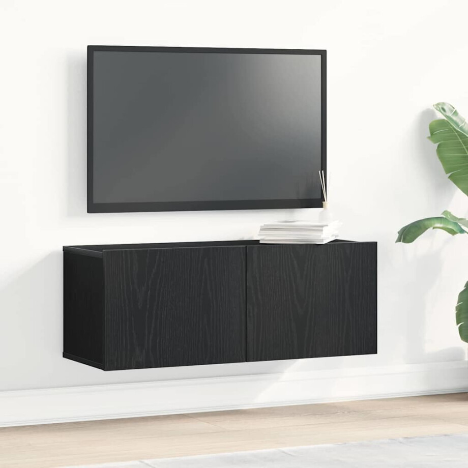 vidaXL TV-kast 2 pcs Zwart Eiken 80 x 30 x 30 cm Bewerkt hout afbeelding 1