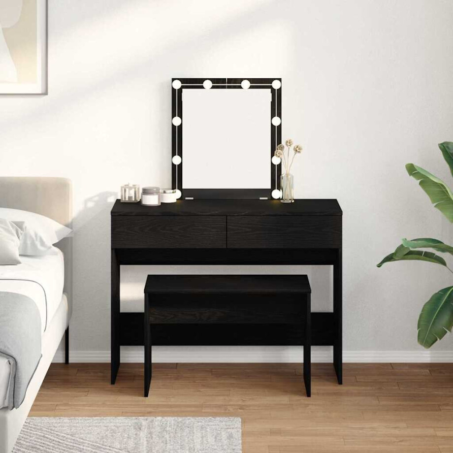 vidaXL Kleedkamer Kruk Zwart eiken 70 x 35 x 45 cm Bewerkt hout afbeelding 1