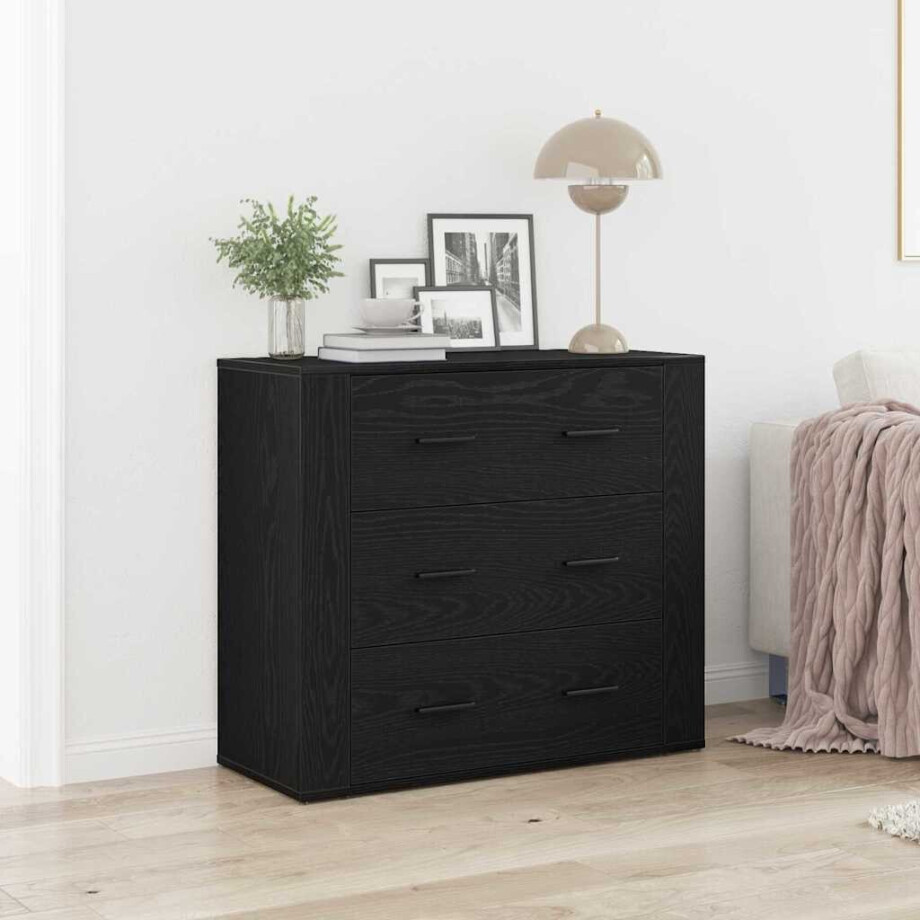 vidaXL Dressoir met lade Zwart Eiken 80 x 33 x 70 cm Bewerkt hout vidaXL Dressoir met lade Zwart Eiken 80 x 33 x 70 cm Bewerkt hout afbeelding 1