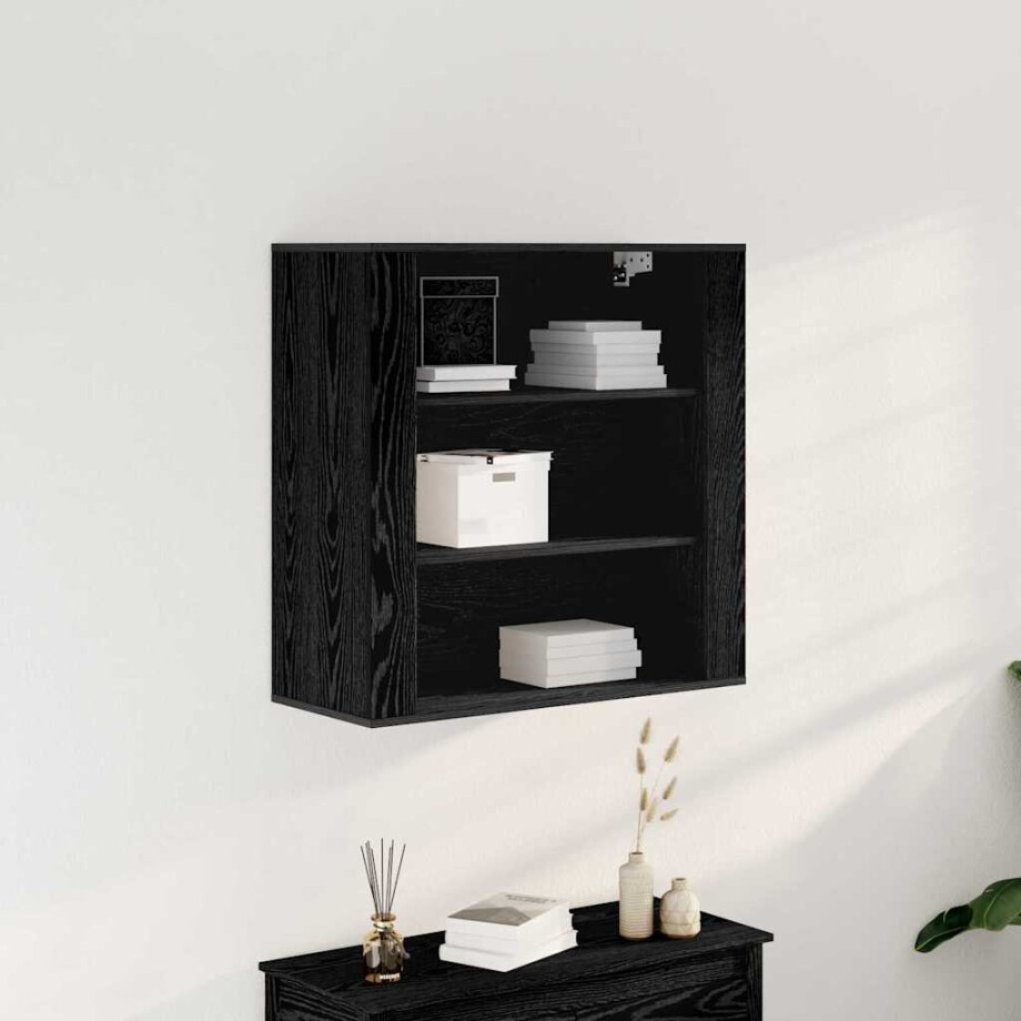 vidaXL Wandkast met plank Zwart Eiken 80 x 33 x 80 cm Bewerkt hout afbeelding 1