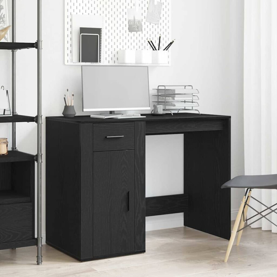 vidaXL Bureau met lade Zwart Eiken 100 x 49 x 74 cm Bewerkt hout afbeelding 1