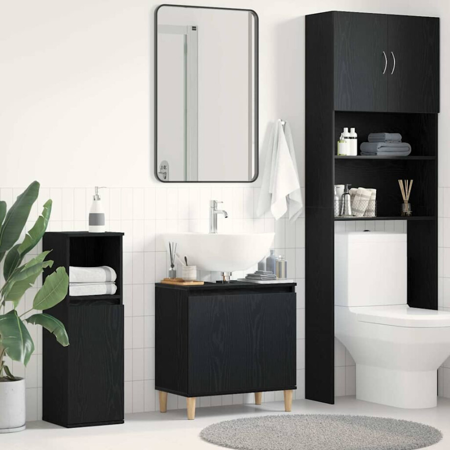 vidaXL Badkamertenk te kast Zwart Eiken 58 x 33 x 60 cm Bewerkt hout vidaXL Badkamertenk te kast Zwart Eiken 58 x 33 x 60 cm Bewerkt hout afbeelding 1