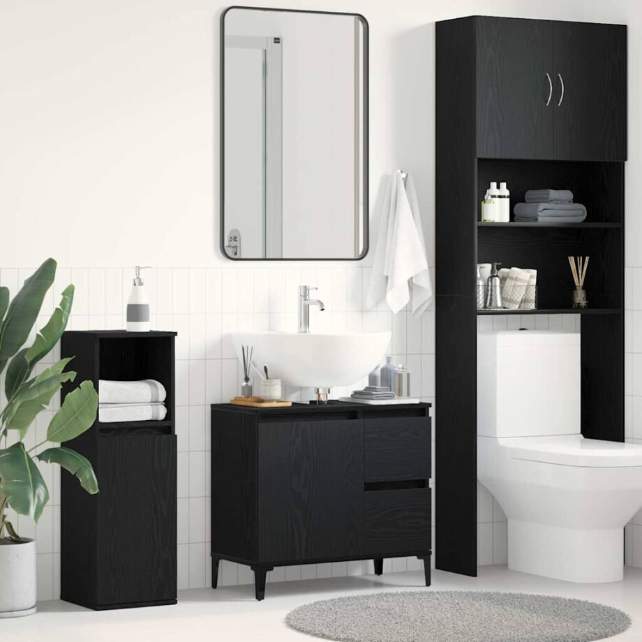 vidaXL Badkamer Kast met lade Zwart Eiken 65 x 33 x 60 cm Bewerkt hout vidaXL Badkamer Kast met lade Zwart Eiken 65 x 33 x 60 cm Bewerkt hout afbeelding 1