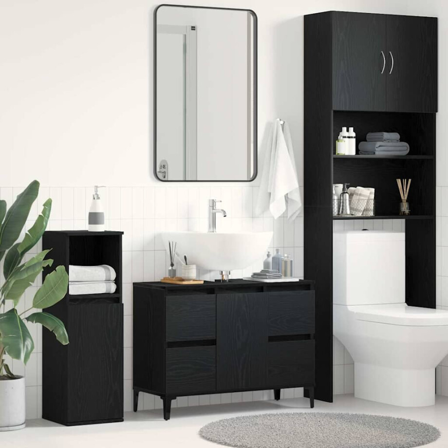 vidaXL Badkamertenk te kast Zwart Eiken 80 x 33 x 60 cm Bewerkt hout vidaXL Badkamertenk te kast Zwart Eiken 80 x 33 x 60 cm Bewerkt hout afbeelding 1