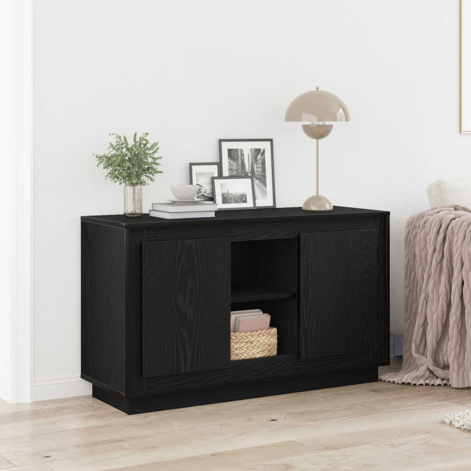 vidaXL Dressoir Zwart Eiken 102 x 35 x 60 cm Bewerkt hout vidaXL Dressoir Zwart Eiken 102 x 35 x 60 cm Bewerkt hout afbeelding 1