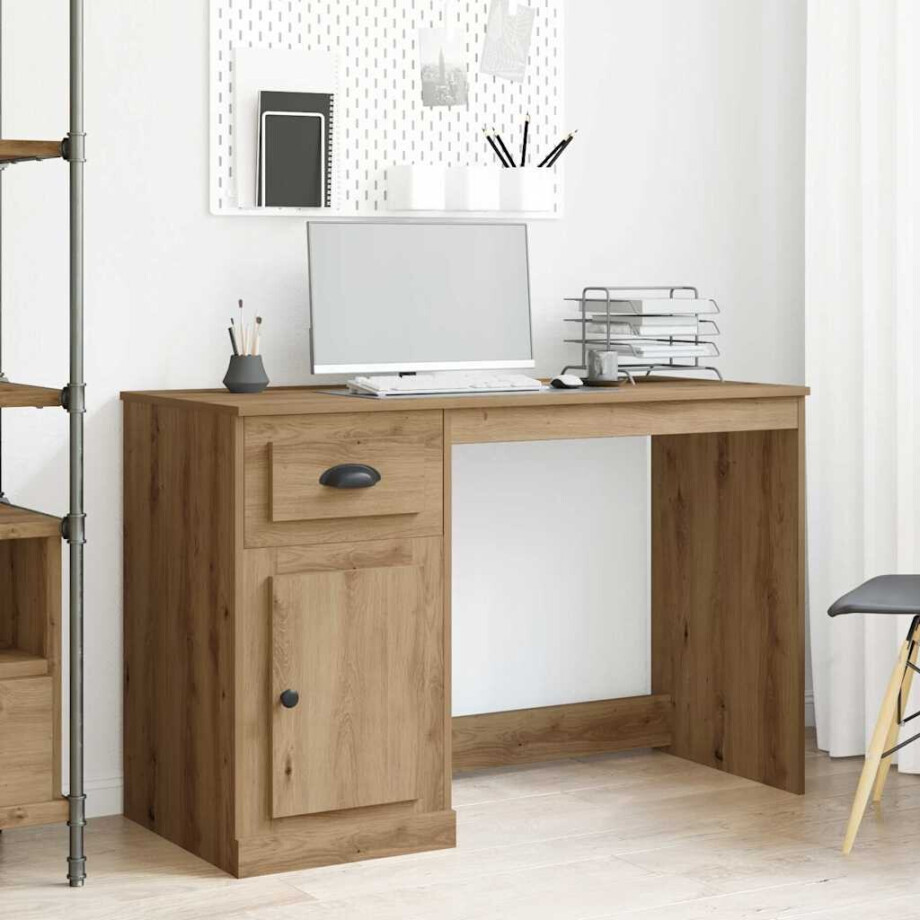 vidaXL Bureau met lade Artisan Eiken 50 x 115 x 75 cm Bewerkt hout afbeelding 1