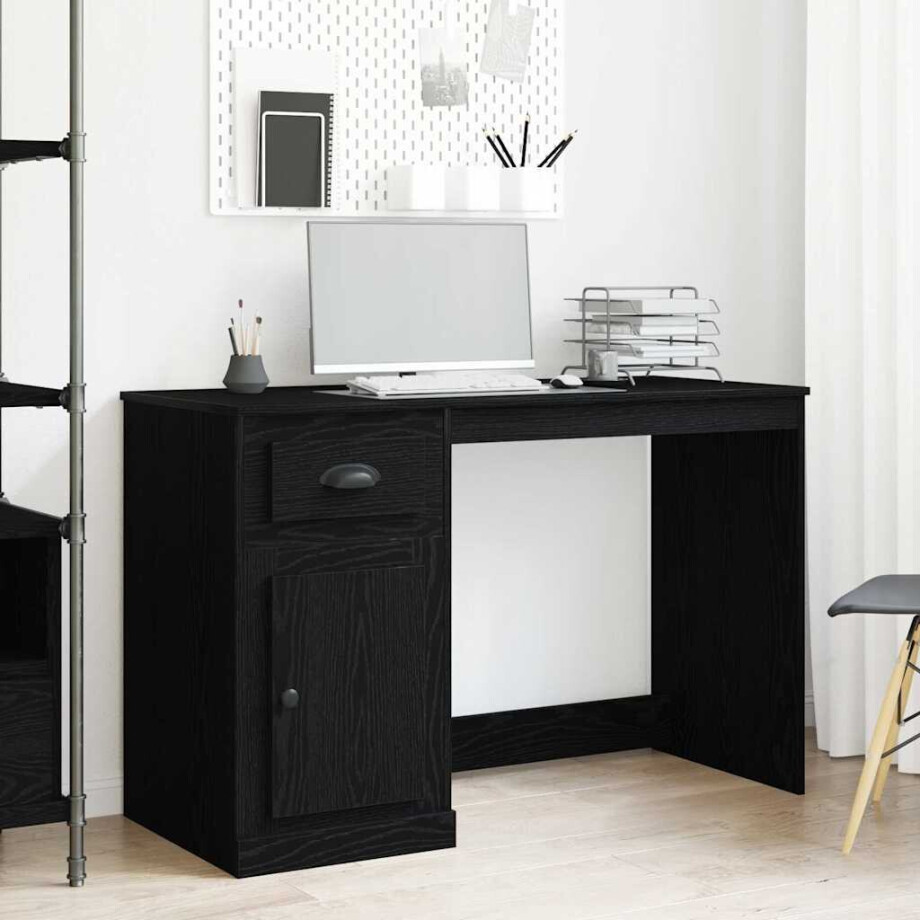 vidaXL Bureau met lade Zwart Eiken 50 x 115 x 75 cm Bewerkt hout afbeelding 1