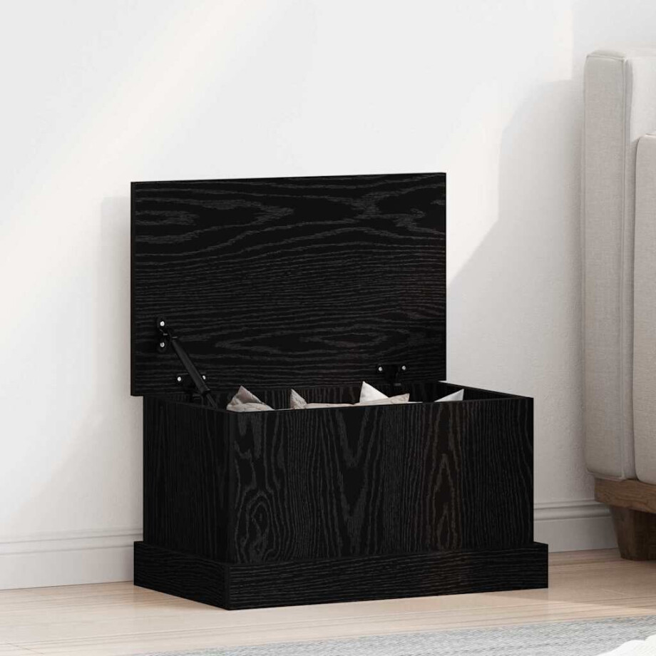 vidaXL Opslagdoos met opslag Zwart eiken 50 x 30 x 28 cm Bewerkt hout afbeelding 1