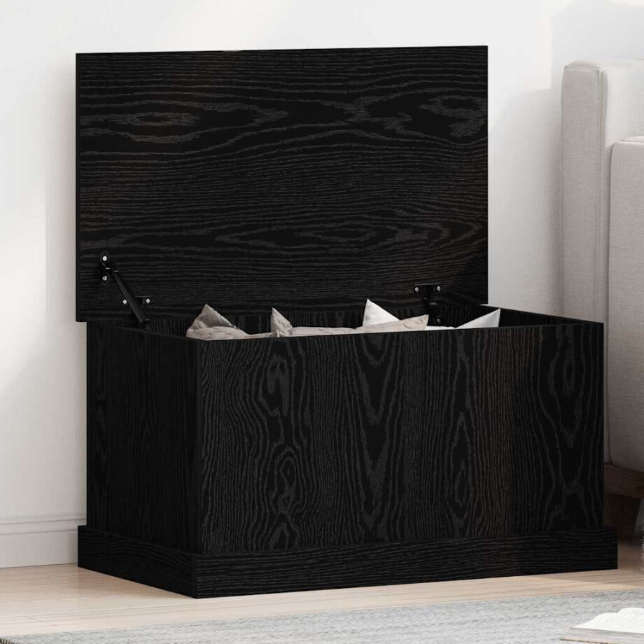 vidaXL Opslagdoos met opslag Zwart eiken 70 x 40 x 38 cm Bewerkt hout afbeelding 1