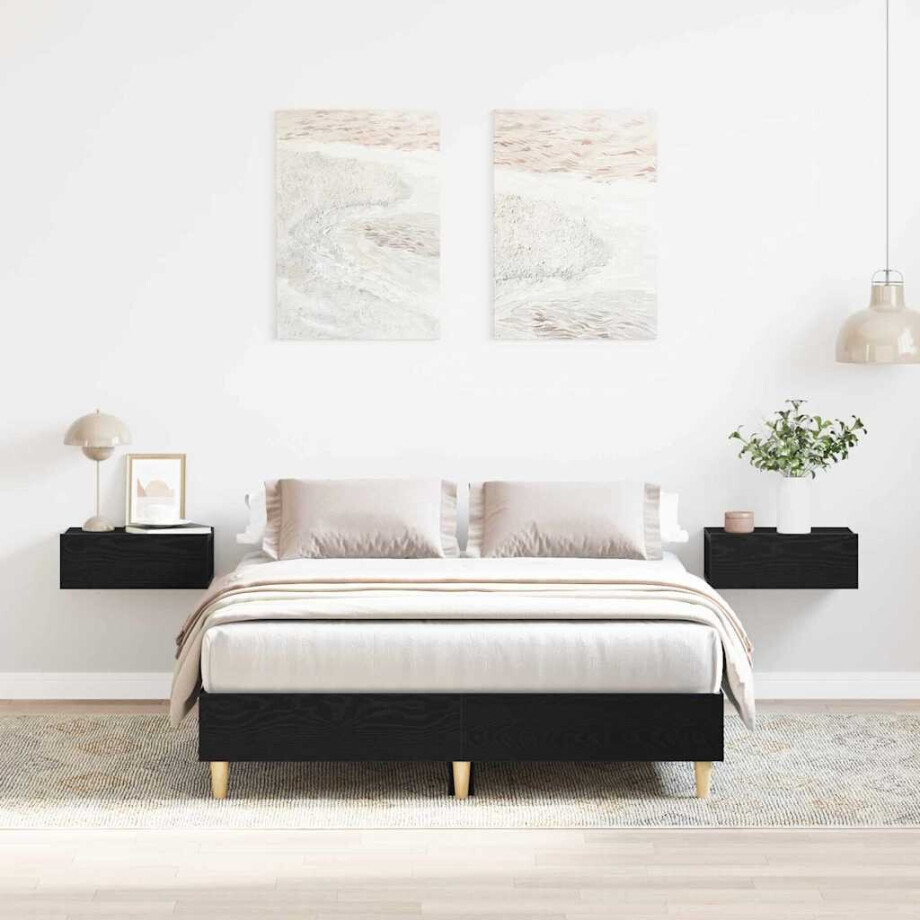 vidaXL Bedframe Zwart Eiken 203 x 123 x 25 cm Bewerkt hout vidaXL Bedframe Zwart Eiken 203 x 123 x 25 cm Bewerkt hout afbeelding 1