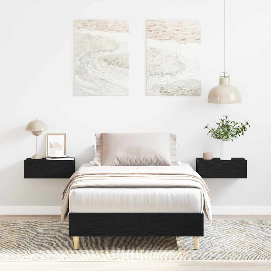 vidaXL Bedframe Zwart Eiken 193 x 93 x 25 cm Bewerkt hout afbeelding 1