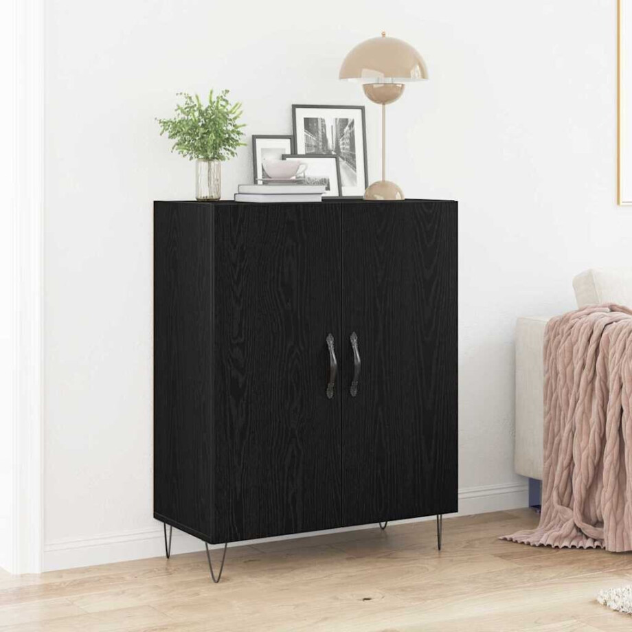 vidaXL Dressoir Zwart Eiken 69,5 x 34 x 90 cm Bewerkt hout afbeelding 1