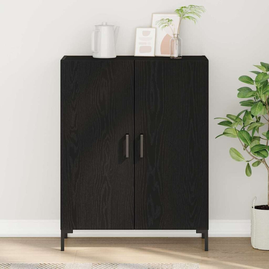vidaXL Dressoir Zwart Eiken 69,5 x 34 x 90 cm Bewerkt hout afbeelding 1