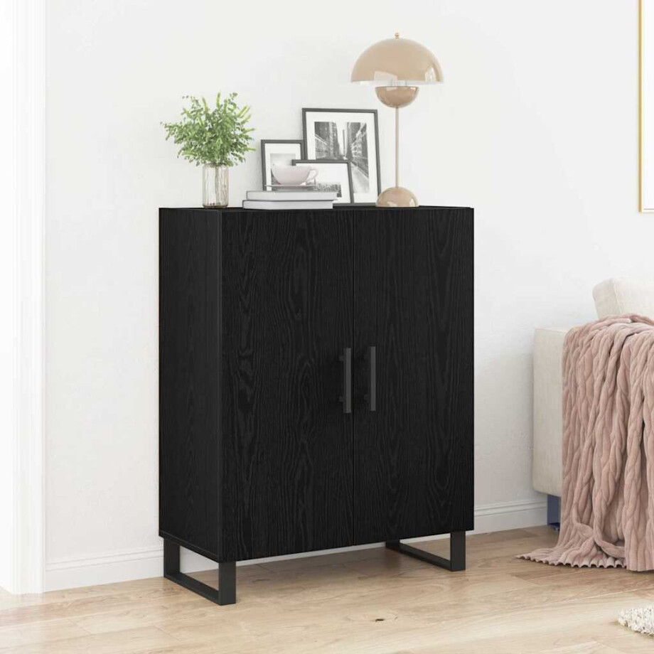 vidaXL Dressoir Zwart Eiken 69,5 x 34 x 90 cm Bewerkt hout vidaXL Dressoir Zwart Eiken 69,5 x 34 x 90 cm Bewerkt hout afbeelding 1