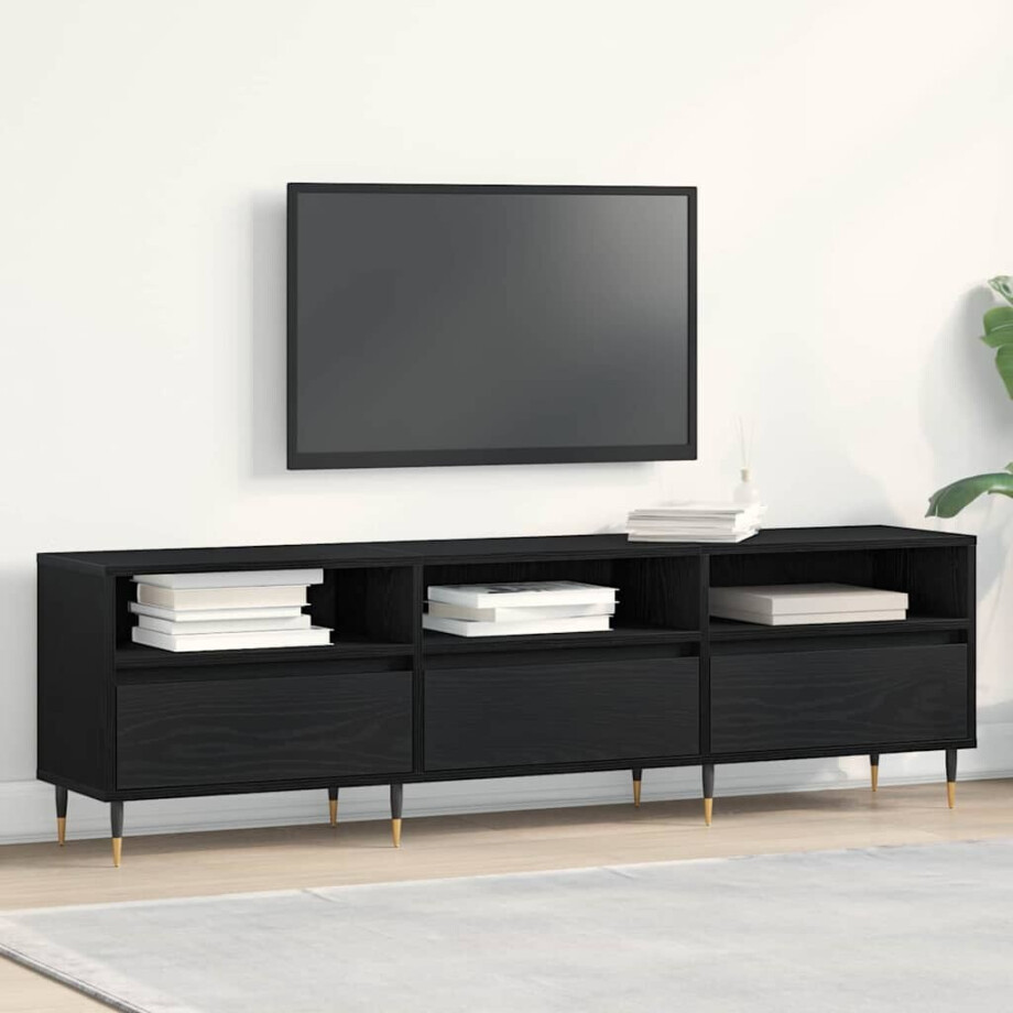 vidaXL TV-kast met lade Zwart Eiken 150 x 30 x 44,5 cm Bewerkt hout vidaXL TV-kast met lade Zwart Eiken 150 x 30 x 44,5 cm Bewerkt hout afbeelding 1