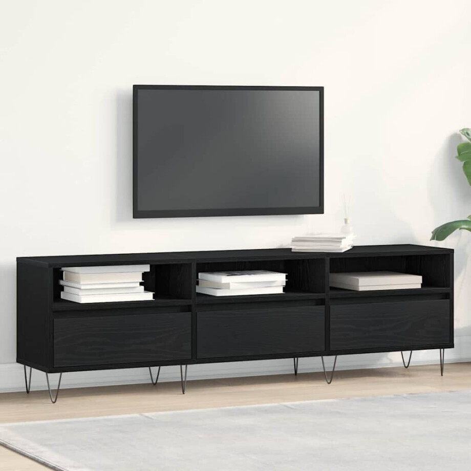vidaXL TV-kast met lade Zwart Eiken 150 x 30 x 44,5 cm Bewerkt hout vidaXL TV-kast met lade Zwart Eiken 150 x 30 x 44,5 cm Bewerkt hout afbeelding 1