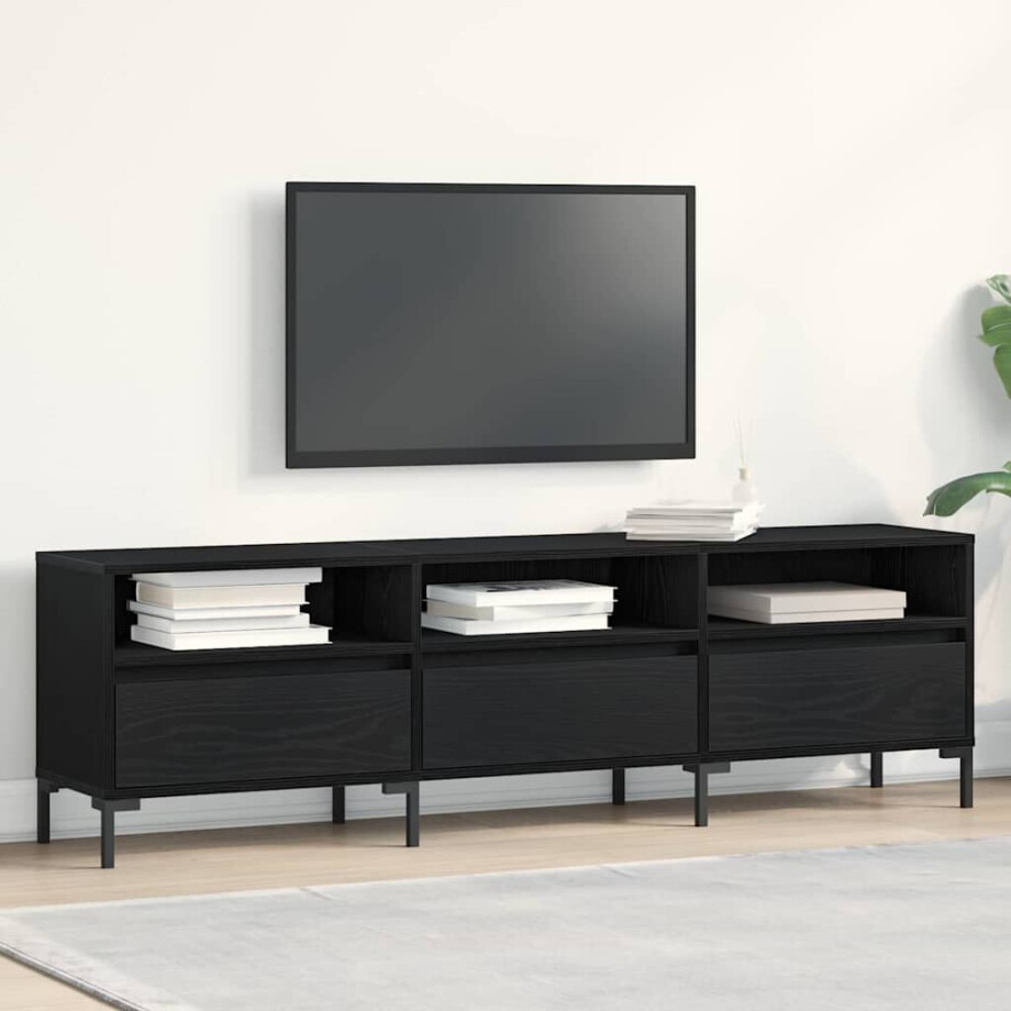 vidaXL TV-kast met lade Zwart Eiken 150 x 30 x 44,5 cm Bewerkt hout vidaXL TV-kast met lade Zwart Eiken 150 x 30 x 44,5 cm Bewerkt hout afbeelding 1