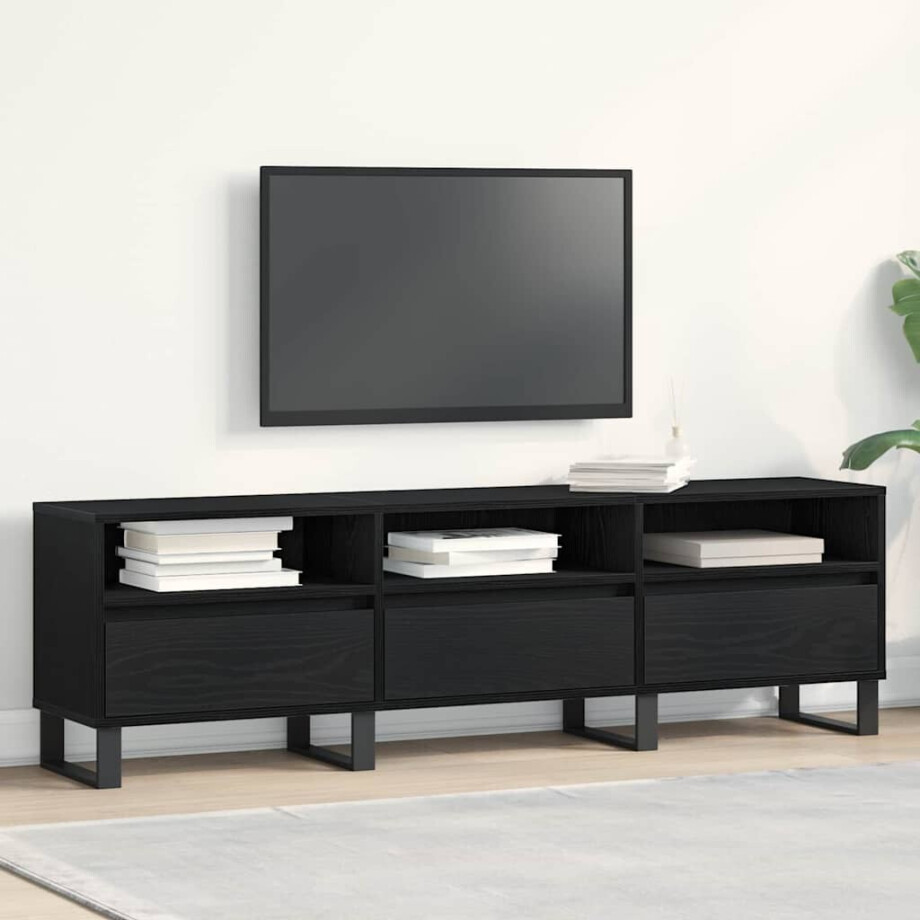 vidaXL TV-kast met lade Zwart Eiken 150 x 30 x 44,5 cm Bewerkt hout afbeelding 1