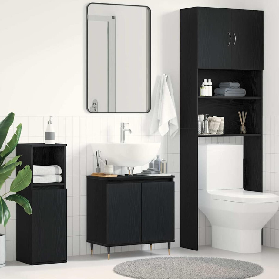 vidaXL Badkamer wastafelkast Zwart Eiken 58 x 33 x 60 cm Bewerkt hout afbeelding 1