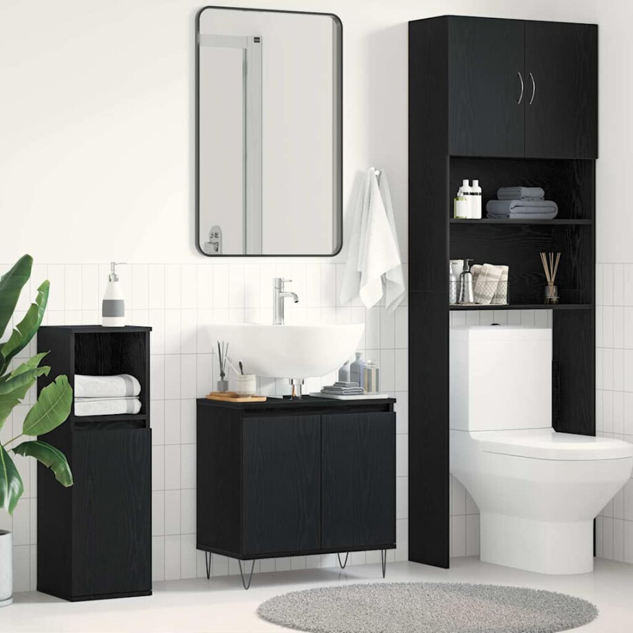 vidaXL Badkamertenk te kast Zwart Eiken 58 x 33 x 60 cm Bewerkt hout vidaXL Badkamertenk te kast Zwart Eiken 58 x 33 x 60 cm Bewerkt hout afbeelding 1