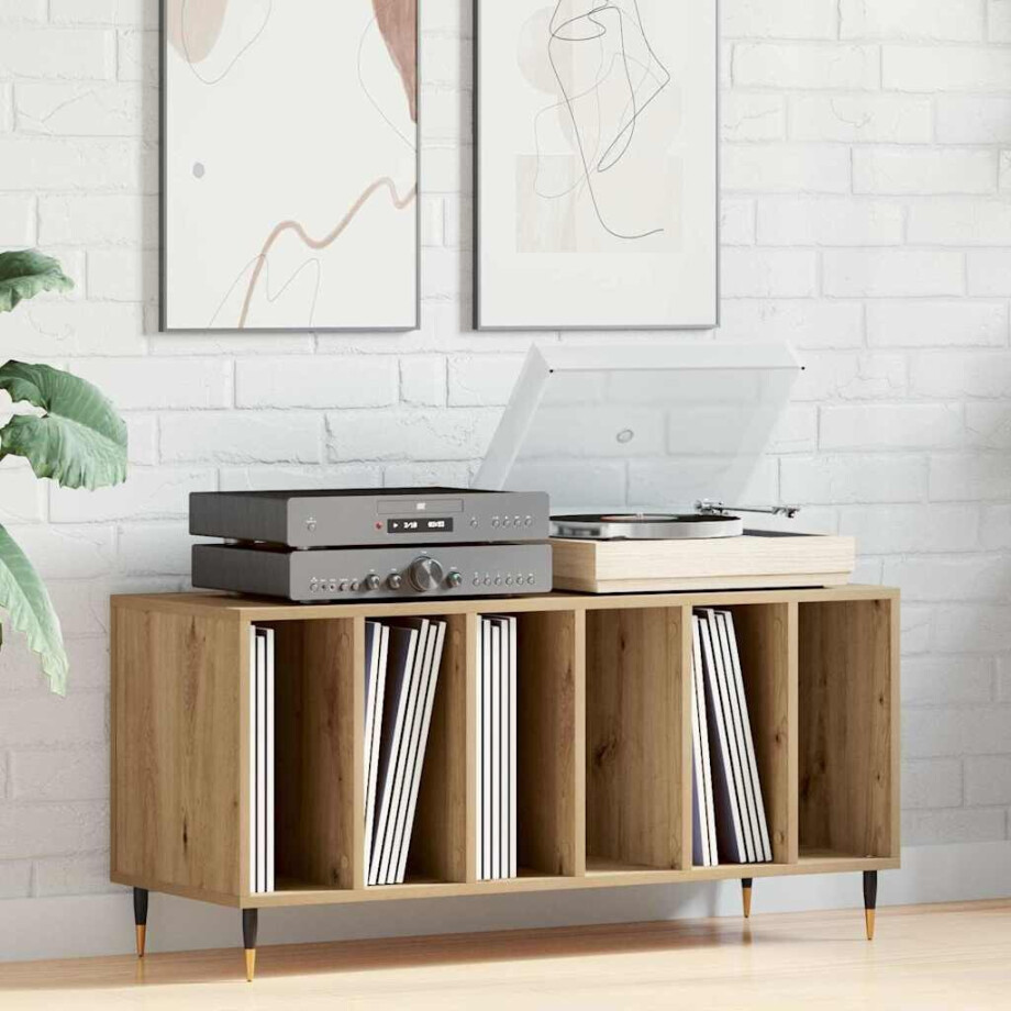 vidaXL Platenkast met plank artisanaal eikenkleurig 100 x 38 x 48 cm vidaXL Platenkast met plank artisanaal eikenkleurig 100 x 38 x 48 cm afbeelding 1