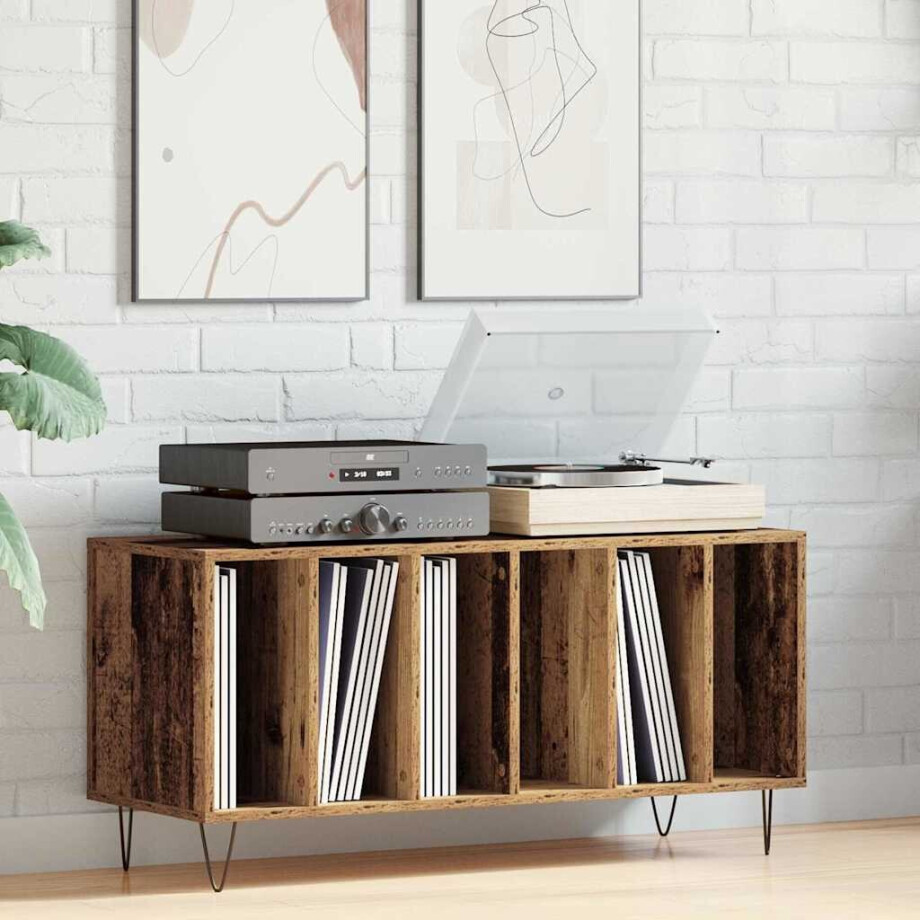 vidaXL Platenkast met plank Oud hout 100 x 38 x 48 cm Bewerkt hout vidaXL Platenkast met plank Oud hout 100 x 38 x 48 cm Bewerkt hout afbeelding 1
